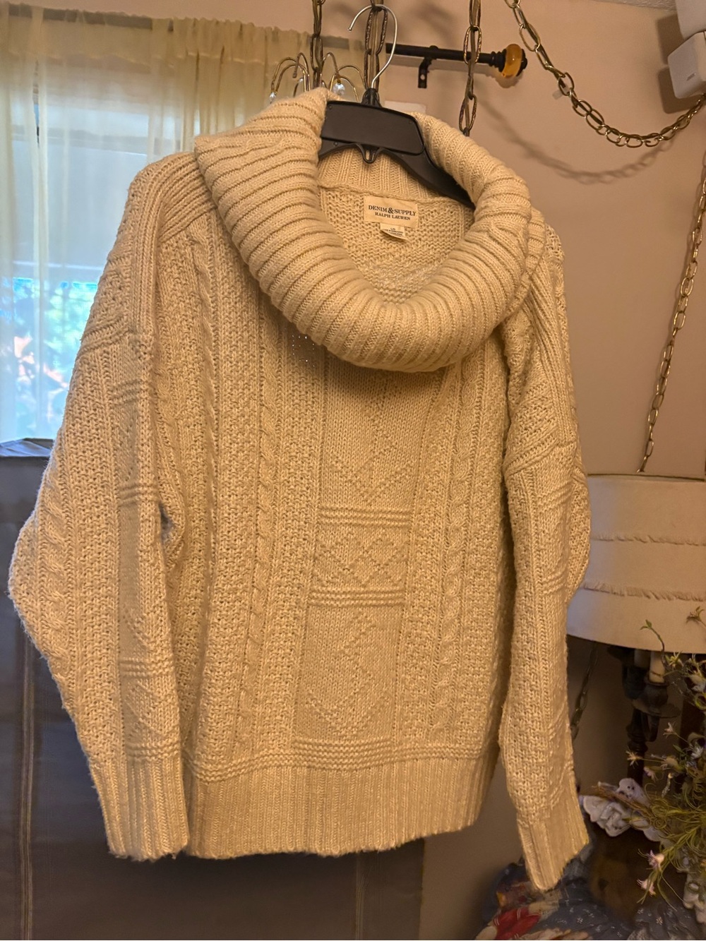 Denim & Supply Ralph Lauren Chunky Cable Cowl Sweater in Cream